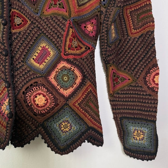 Peruvian Connection Granny Square Patchwork Cardigan Sweater Small Pima RARE - Picture 7 of 10
